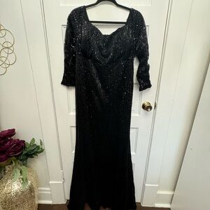 NWT Fashion Nova Off the Shoulder Black Sequin Plus Size Gown Size 2X